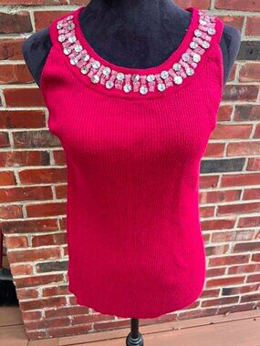 Beautiful Lauren Michelle Red Knit Top with Rhinestone Accents Size XL